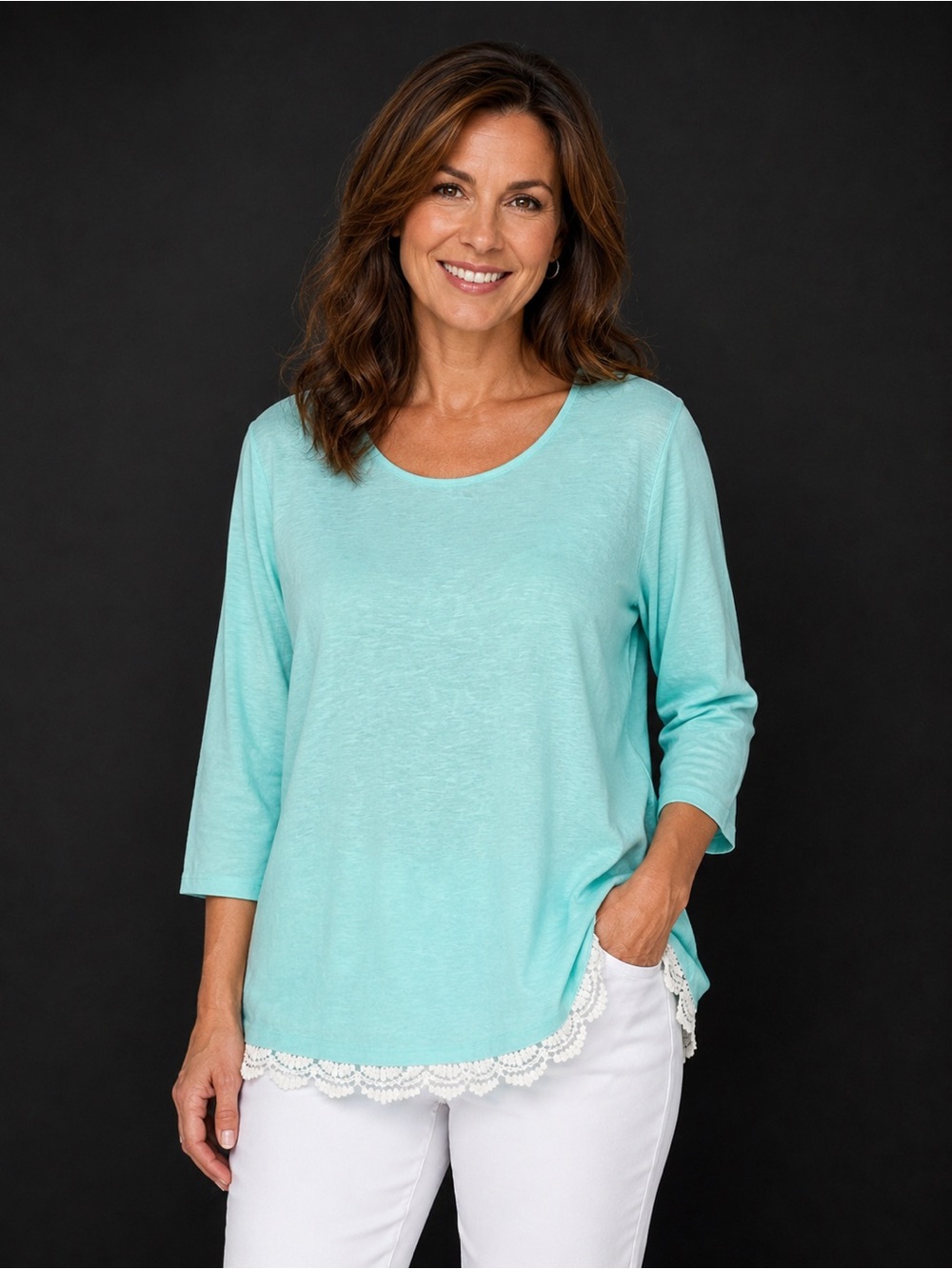 Umgee Mint Blue Crochet-Hem Tunic Top